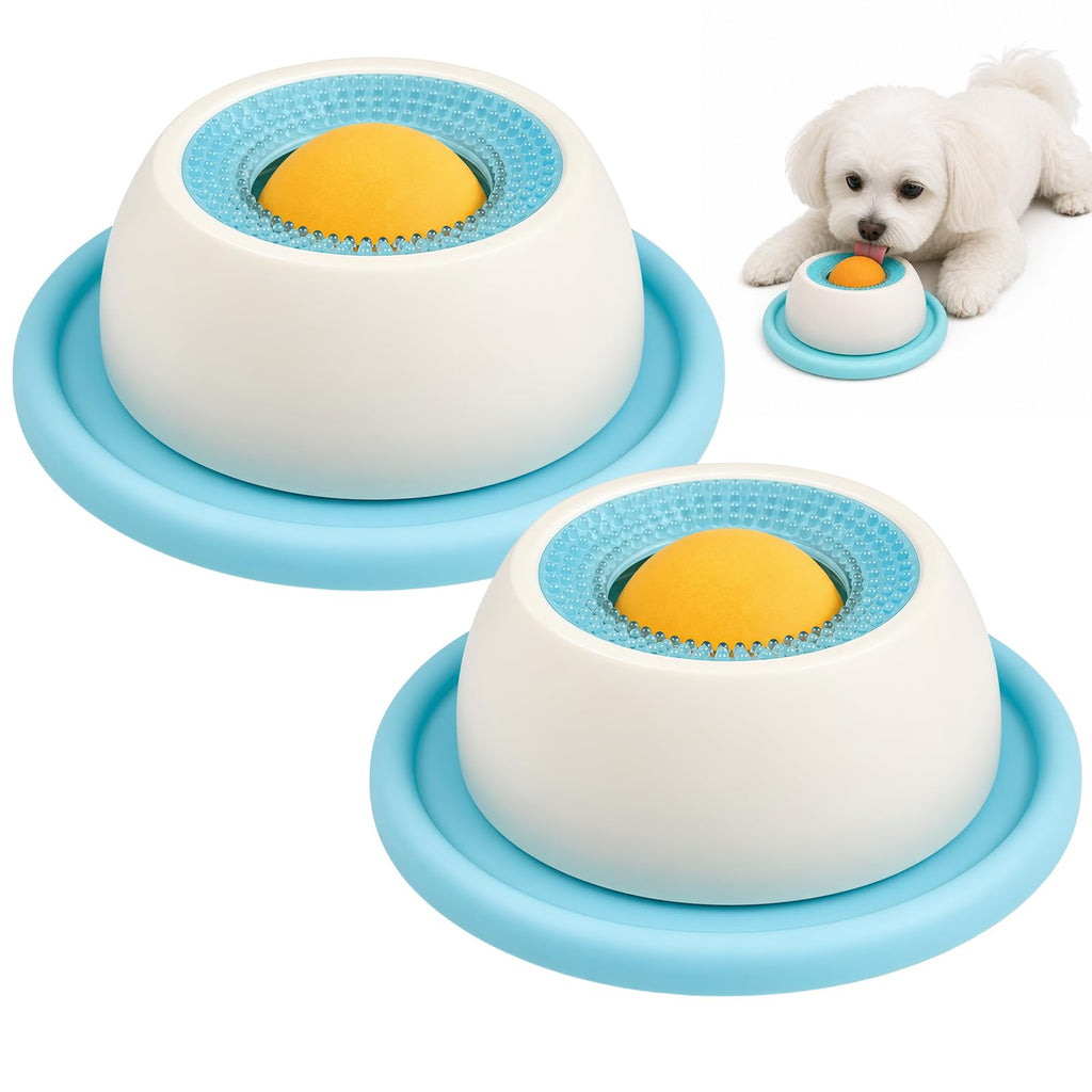 GWMWON 2PCS Plato para Lamer para Perro,Cuenco para lamer para Gatos,Nteractivo y Divertido Comedero Antideslizante Lick Bowl,Alivia la ansiedad y favorece la digestión (Azul y Blanco)