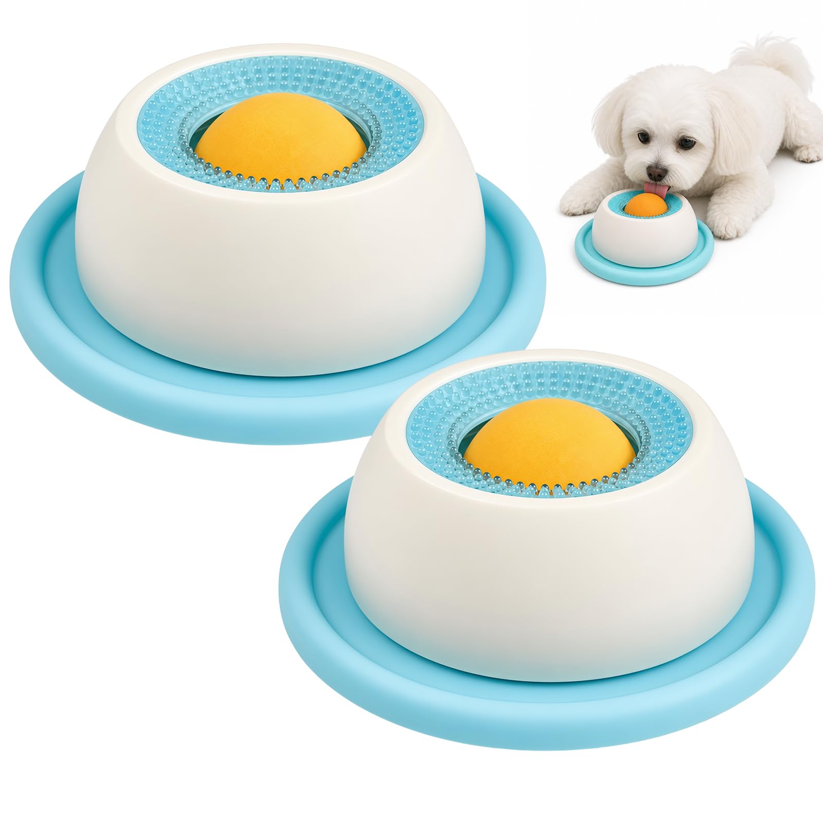 GWMWON 2PCS Plato para Lamer para Perro,Cuenco para lamer para Gatos,Nteractivo y Divertido Comedero Antideslizante Lick Bowl,Alivia la ansiedad y favorece la digestión (Azul y Blanco)