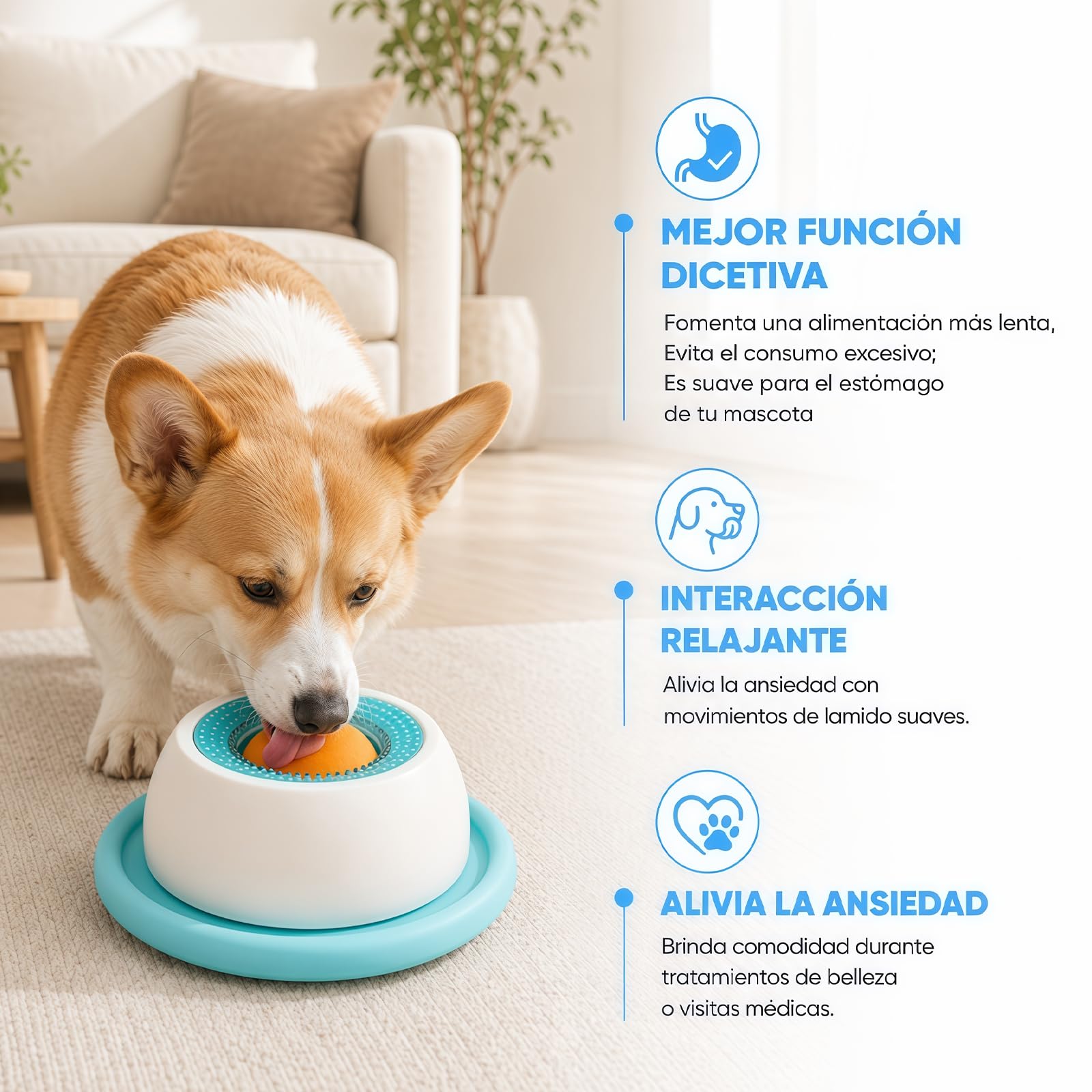 GWMWON 2PCS Plato para Lamer para Perro,Cuenco para lamer para Gatos,Nteractivo y Divertido Comedero Antideslizante Lick Bowl,Alivia la ansiedad y favorece la digestión (Azul y Blanco)