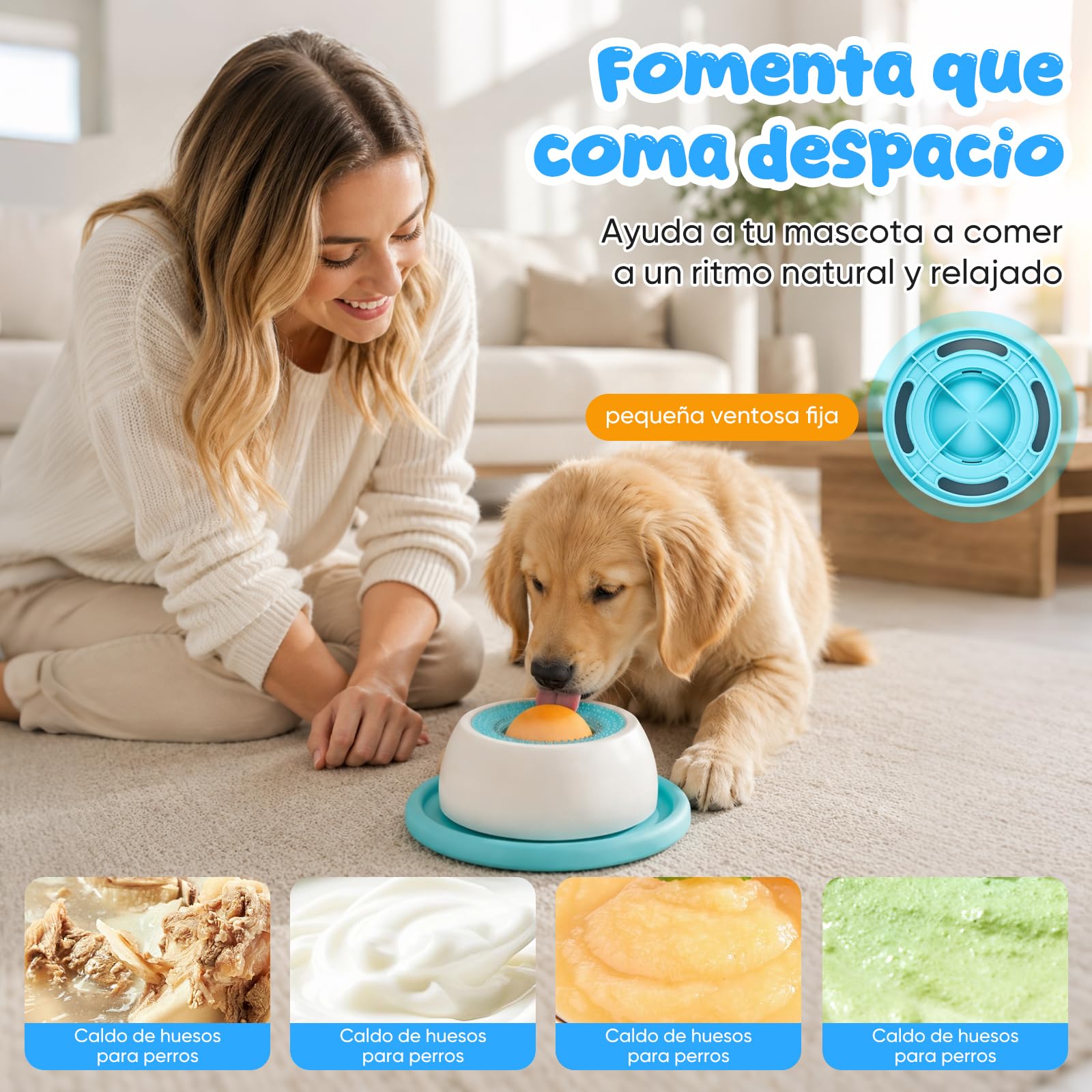 GWMWON 2PCS Plato para Lamer para Perro,Cuenco para lamer para Gatos,Nteractivo y Divertido Comedero Antideslizante Lick Bowl,Alivia la ansiedad y favorece la digestión (Azul y Blanco)